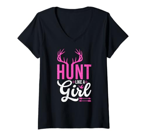 Damen Jagd wie EIN Mädchen im Freien weibliche Jägerin T-Shirt mit V-Ausschnitt von Funny Female Hunter Gifts