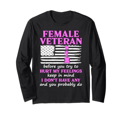 Weibliche Veteranen-US-Flagge, lustige Frauen, Veteranen, Mutter, Oma Langarmshirt von Funny Female Veteran Designs by A Veteran Grandma