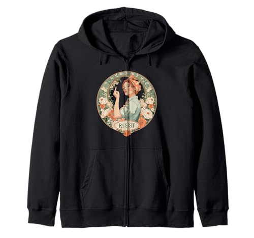 Damen Resist Art Nouveau Rosie Feminist Kapuzenjacke Damen Resist Art Nouveau Rosie Feminist Kapuzenjacke von Funny Feminine Trendy Art Deco Feminine Tees Gifts