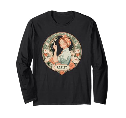 Damen Resist Art Nouveau Rosie Feminist Langarmshirt Damen Resist Art Nouveau Rosie Feminist Langarmshirt von Funny Feminine Trendy Art Deco Feminine Tees Gifts