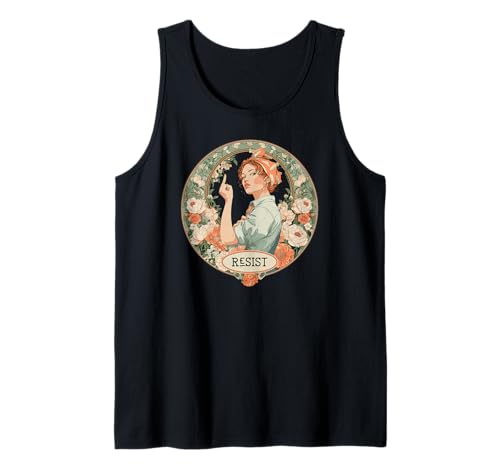 Damen Resist Art Nouveau Rosie Feminist Tank Top von Funny Feminine Trendy Art Deco Feminine Tees Gifts