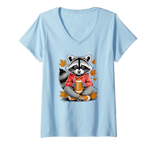 Damen Cooler Waschbär Fußball Spiel Tag Geschenk Erwachsene Kinder Männer Frauen T-Shirt mit V-Ausschnitt Damen Cooler Waschbär Fußball Spiel Tag Geschenk Erwachsene Kinder Männer Frauen T-Shirt mit V-Ausschnitt von Funny Feral Raccoon Football Fan Graphic Design