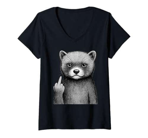 Damen Frettchen Mittelfinger sarkastischer Tierliebhaber T-Shirt mit V-Ausschnitt Damen Frettchen Mittelfinger sarkastischer Tierliebhaber T-Shirt mit V-Ausschnitt von Funny Ferret Flipping Off Pet Designs