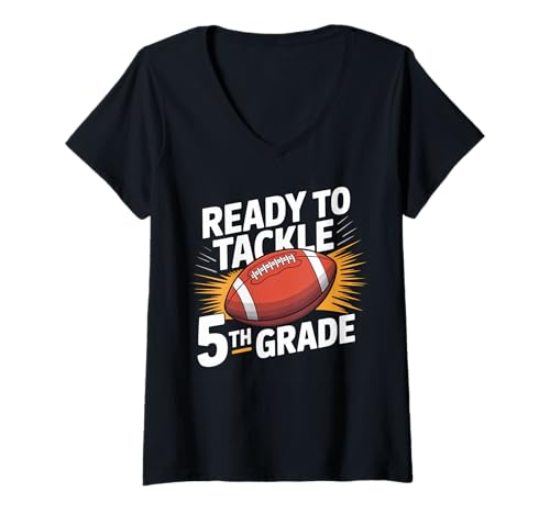Damen Bereit für 5. Klasse Fußballschule Jahr zurück in die Schule Kinder T-Shirt mit V-Ausschnitt Damen Bereit für 5. Klasse Fußballschule Jahr zurück in die Schule Kinder T-Shirt mit V-Ausschnitt von Funny Fifth Grade Football Sport Lover Gifts