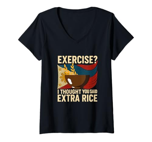 Damen Philippinische Übung Ich dachte, du hättest extra Reis gesagt T-Shirt mit V-Ausschnitt Damen Philippinische Übung Ich dachte, du hättest extra Reis gesagt T-Shirt mit V-Ausschnitt von Funny Filipino Merch Store