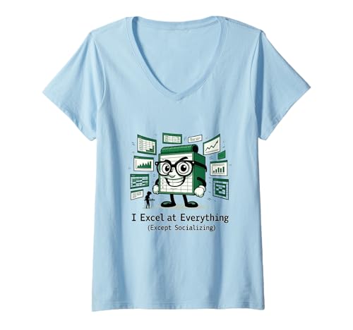 Damen Lustiges Excel Shirt I Excel at Everything Except Socializing T-Shirt mit V-Ausschnitt Damen Lustiges Excel Shirt I Excel at Everything Except Socializing T-Shirt mit V-Ausschnitt von Funny Financial Analysis Excel Statistician Gifts