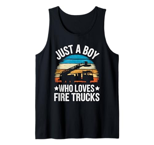Herren Nur EIN Junge, der Feuerwehrautos liebt Retro-Feuerwehrauto für Notfälle Tank Top von Funny Fire Truck Apparel for Men Women