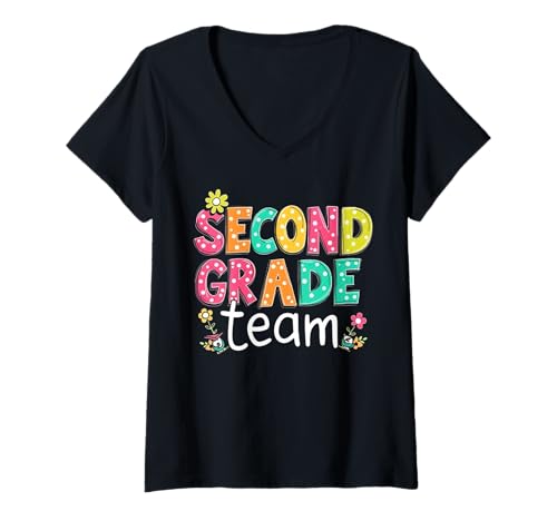 Damen Lehrer der zweiten Klasse, zurück in die Schule, Spaß am ersten Schultag T-Shirt mit V-Ausschnitt Damen Lehrer der zweiten Klasse, zurück in die Schule, Spaß am ersten Schultag T-Shirt mit V-Ausschnitt von Funny First Day Of School Costume Gifts