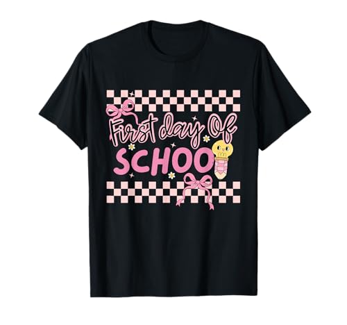 First Day of School Pink Coquette Bow Girls Back to School T-Shirt First Day of School Pink Coquette Bow Girls Back to School T-Shirt von Funny First Day Of School Teacher Kids Women Girls