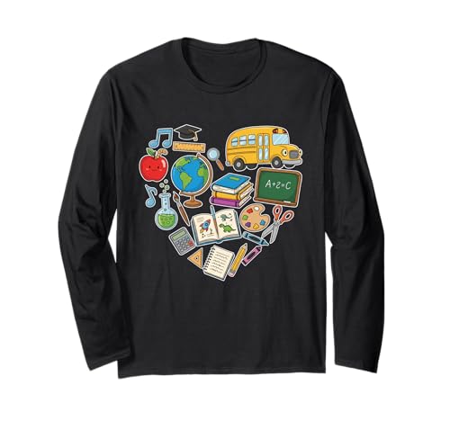 Teacher at Heart Zurück zur Schule Männer Frauen Langarmshirt von Funny First Day Of School Teaching Women Girls Kid