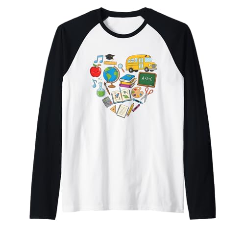 Teacher at Heart Zurück zur Schule Männer Frauen Raglan von Funny First Day Of School Teaching Women Girls Kid