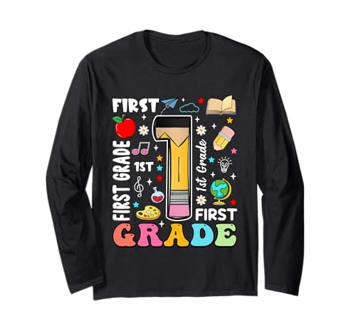 Bleistift 1 First Grade Back to School Teachers Kids Langarmshirt von Funny First Day Of School