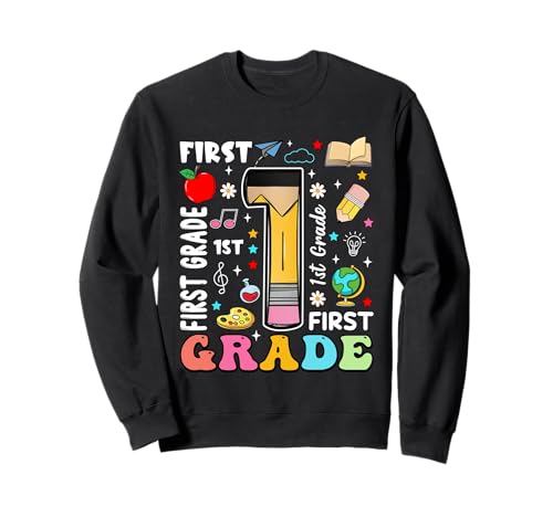 Bleistift 1 First Grade Back to School Teachers Kids Sweatshirt von Funny First Day Of School