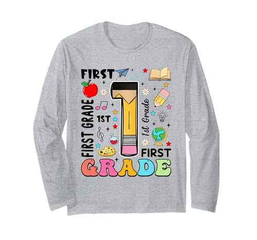 Bleistift 1 First Grade First Day of School Teachers Kids Langarmshirt von Funny First Day Of School