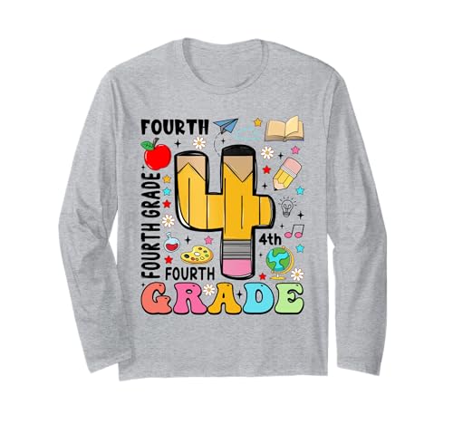 Bleistift 4 vierte Klasse erster Schultag Lehrer Kinder Langarmshirt von Funny First Day Of School