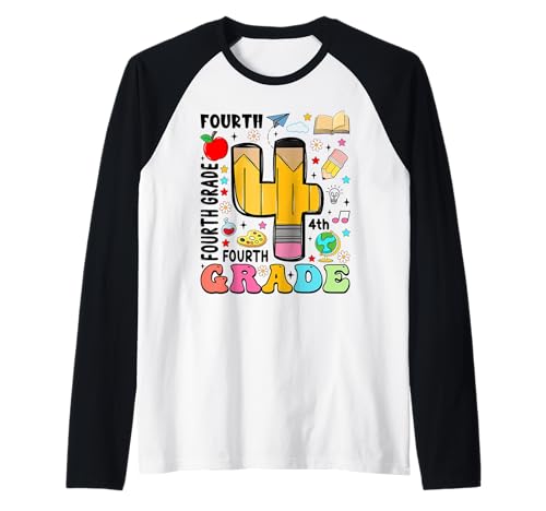 Bleistift 4 vierte Klasse erster Schultag Lehrer Kinder Raglan von Funny First Day Of School