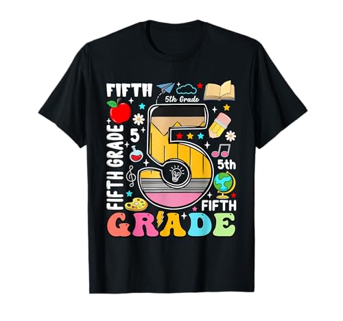 Bleistift 5 Fifth Grade Back to School Teachers Kids T-Shirt von Funny First Day Of School