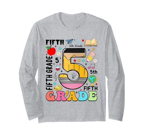Bleistift 5 Fifth Grade First Day of School Teachers Kids Langarmshirt von Funny First Day Of School