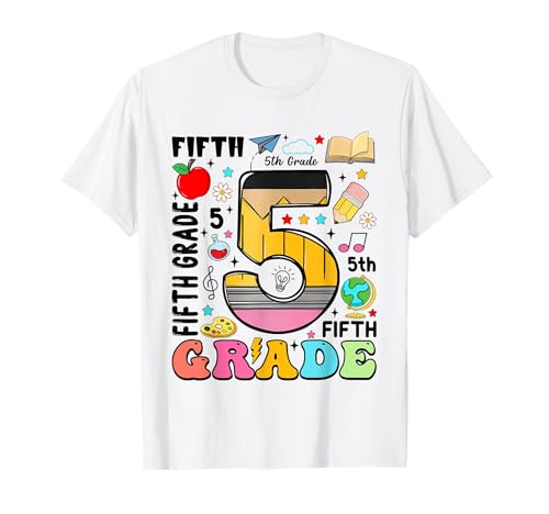 Bleistift 5 Fifth Grade First Day of School Teachers Kids T-Shirt von Funny First Day Of School