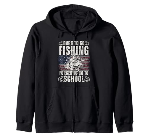 Lustige Born to Go Fishing Forced School Damen Herren Kinder Flagge Kapuzenjacke von Funny Fishing Flag lovers boys kids men fisherman