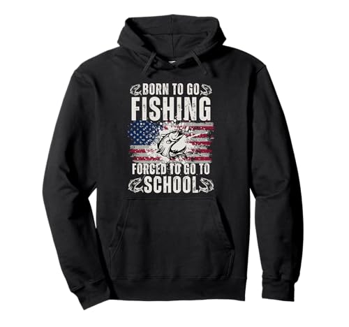 Lustige Born to Go Fishing Forced School Damen Herren Kinder Flagge Pullover Hoodie von Funny Fishing Flag lovers boys kids men fisherman