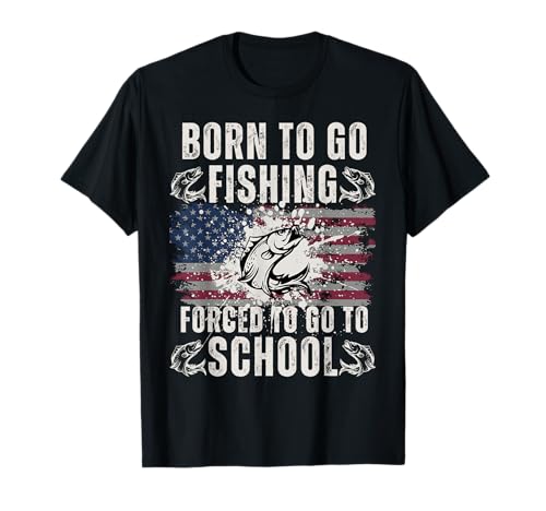 Lustige Born to Go Fishing Forced School Damen Herren Kinder Flagge T-Shirt von Funny Fishing Flag lovers boys kids men fisherman