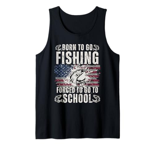 Lustige Born to Go Fishing Forced School Damen Herren Kinder Flagge Tank Top von Funny Fishing Flag lovers boys kids men fisherman