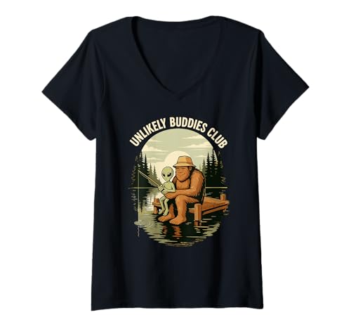 Damen Angeln Bigfoot & Sasquatch Fishing, Unlikely Buddies Club T-Shirt mit V-Ausschnitt Damen Angeln Bigfoot & Sasquatch Fishing, Unlikely Buddies Club T-Shirt mit V-Ausschnitt von Funny Fishing Gifts for Men, Boys & Fishermen
