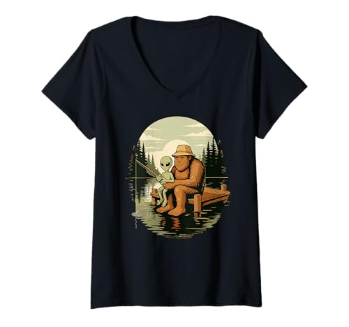 Damen Bigfoot-Angeln | Fischer und Angler, Sasquatchfischen T-Shirt mit V-Ausschnitt Damen Bigfoot-Angeln | Fischer und Angler, Sasquatchfischen T-Shirt mit V-Ausschnitt von Funny Fishing Gifts for Men, Boys & Fishermen