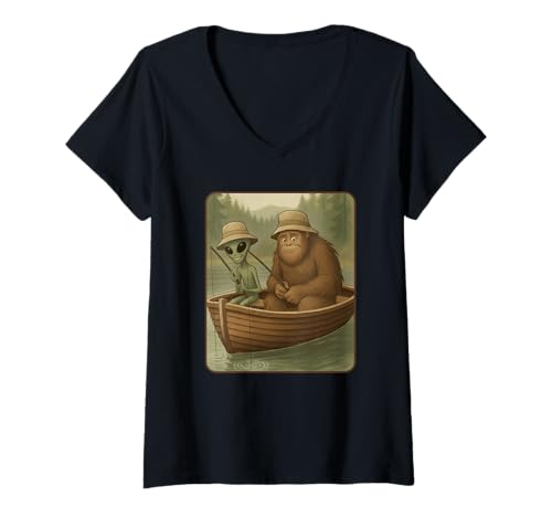 Damen Sasquatch Fishing & Bigfoot Fishing | Lustiges Angeln T-Shirt mit V-Ausschnitt Damen Sasquatch Fishing & Bigfoot Fishing | Lustiges Angeln T-Shirt mit V-Ausschnitt von Funny Fishing Gifts for Men, Boys & Fishermen