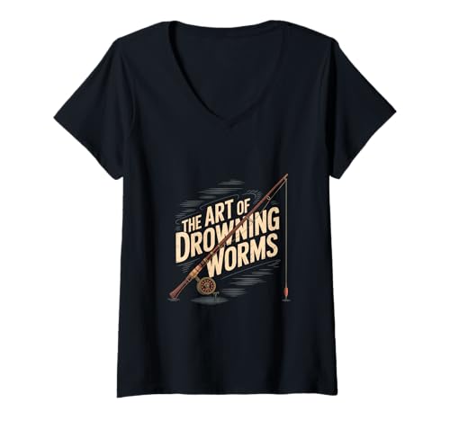 Damen Love to Fish Lustige Angelzitate Die Kunst, Würmer zu ertränken T-Shirt mit V-Ausschnitt von Funny Fishing Memes Funny Fishing T-shirts