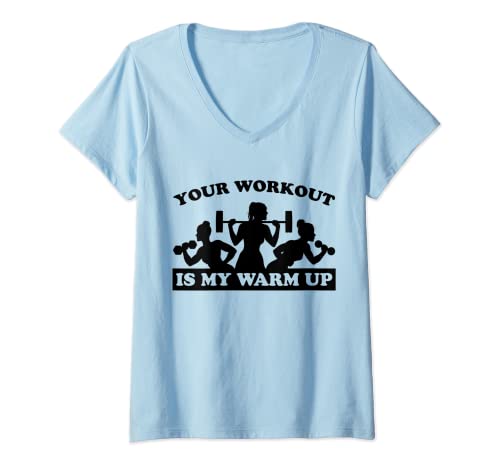 Damen Your Workout Is My Warm Up Hantel Bodybuilding Fitness T-Shirt mit V-Ausschnitt Damen Your Workout Is My Warm Up Hantel Bodybuilding Fitness T-Shirt mit V-Ausschnitt von Funny Fitness Workout Gym Fitness Trainer Design