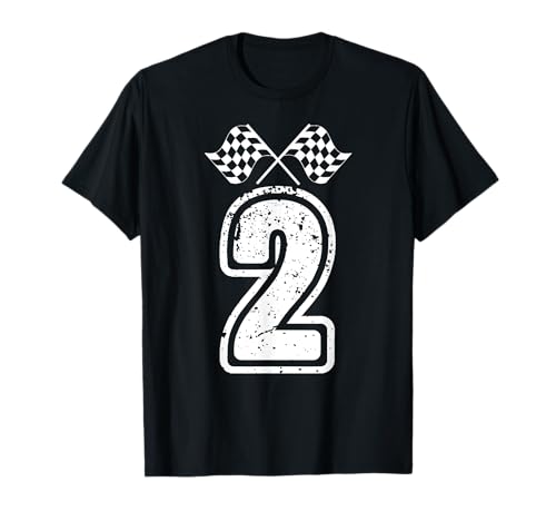 2. Geburtstag, für Kinder 2, Rennwagen, mit zwei Rennwagen, kariert, lustig T-Shirt von Funny Flag Team Auto Racing Family Matching Bday