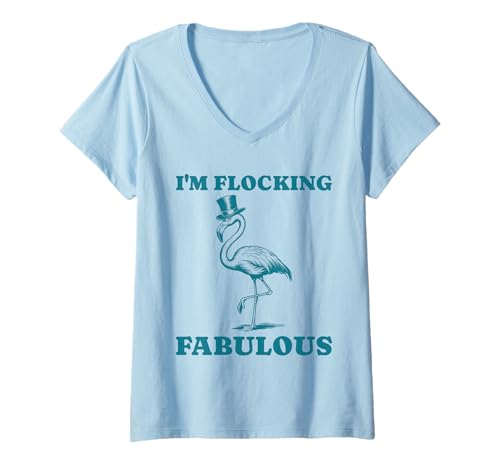 Damen I'm Flocking Fabulous Flamingo Retro Vintage T-Shirt mit V-Ausschnitt Damen I'm Flocking Fabulous Flamingo Retro Vintage T-Shirt mit V-Ausschnitt von Funny Flamingo Pun in Monochrome Retro Vintage