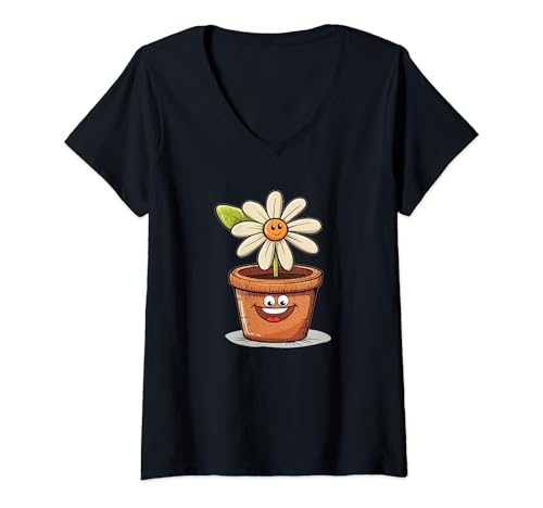 Damen Hübsches Blumentopf-Kostüm für Pflanzenliebhaber T-Shirt mit V-Ausschnitt von Funny Flowerpot Outfit