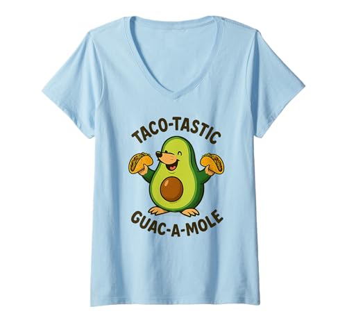 Damen Lustige Avocado Guacamole Maulwurf Tacos Mexiko Texas Tex Mex T-Shirt mit V-Ausschnitt Damen Lustige Avocado Guacamole Maulwurf Tacos Mexiko Texas Tex Mex T-Shirt mit V-Ausschnitt von Funny Food And Drink Designs