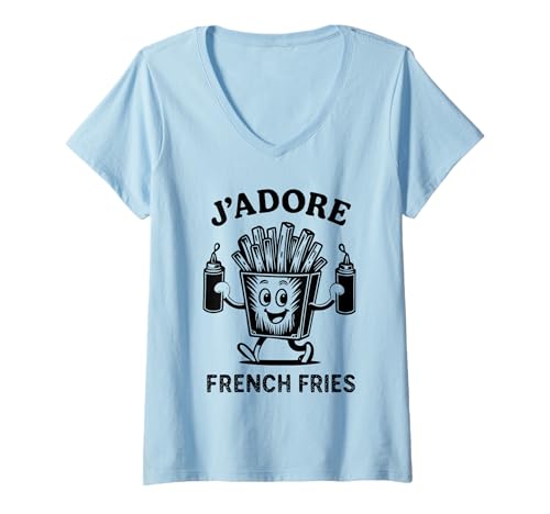 Damen Lustige Pommes Frites Chips Frankreich Urlaub Auswandern Sommer T-Shirt mit V-Ausschnitt Damen Lustige Pommes Frites Chips Frankreich Urlaub Auswandern Sommer T-Shirt mit V-Ausschnitt von Funny Food And Drink Designs