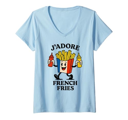 Damen Lustige Pommes Frites Chips Frankreich Urlaub Auswandern Sommer T-Shirt mit V-Ausschnitt Damen Lustige Pommes Frites Chips Frankreich Urlaub Auswandern Sommer T-Shirt mit V-Ausschnitt von Funny Food And Drink Designs
