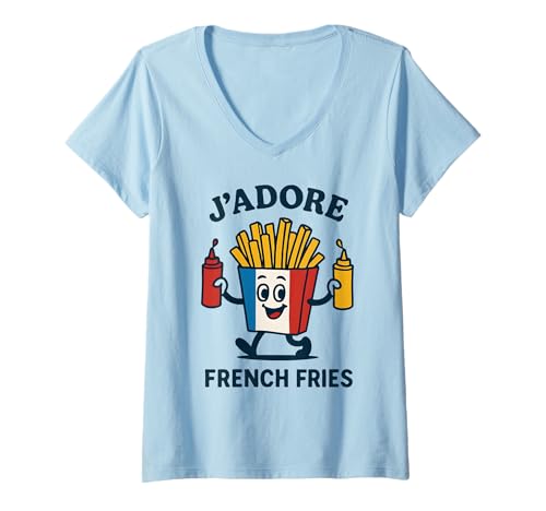 Damen Lustige Pommes Frites Chips Frankreich Urlaub Auswandern Sommer T-Shirt mit V-Ausschnitt Damen Lustige Pommes Frites Chips Frankreich Urlaub Auswandern Sommer T-Shirt mit V-Ausschnitt von Funny Food And Drink Designs
