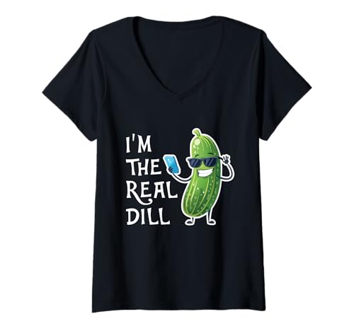 Damen Lustiger Selfie-Liebhaber, der echte Dillgurke Macht T-Shirt mit V-Ausschnitt Damen Lustiger Selfie-Liebhaber, der echte Dillgurke Macht T-Shirt mit V-Ausschnitt von Funny Food For You