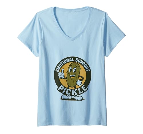 Damen Emotionale Unterstützung Pickle Cartoon Retro Stil T-Shirt mit V-Ausschnitt Damen Emotionale Unterstützung Pickle Cartoon Retro Stil T-Shirt mit V-Ausschnitt von Funny Food Humor Design