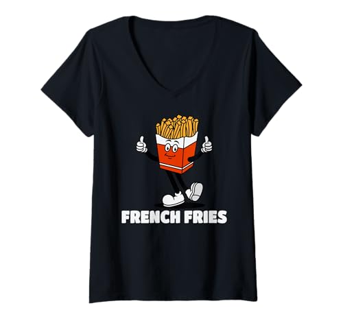 Damen Fryday Everyday Retro Foodie, Funny French Fries T-Shirt mit V-Ausschnitt Damen Fryday Everyday Retro Foodie, Funny French Fries T-Shirt mit V-Ausschnitt von Funny Food Lover Clothing Co.