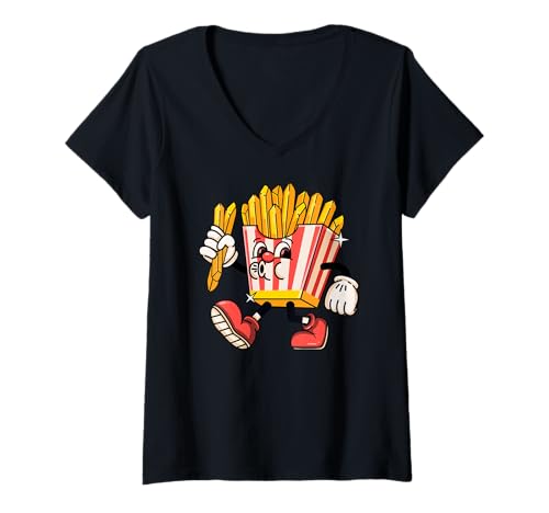 Damen Fryday Everyday Retro Foodie, Funny French Fries T-Shirt mit V-Ausschnitt Damen Fryday Everyday Retro Foodie, Funny French Fries T-Shirt mit V-Ausschnitt von Funny Food Lover Clothing Co.