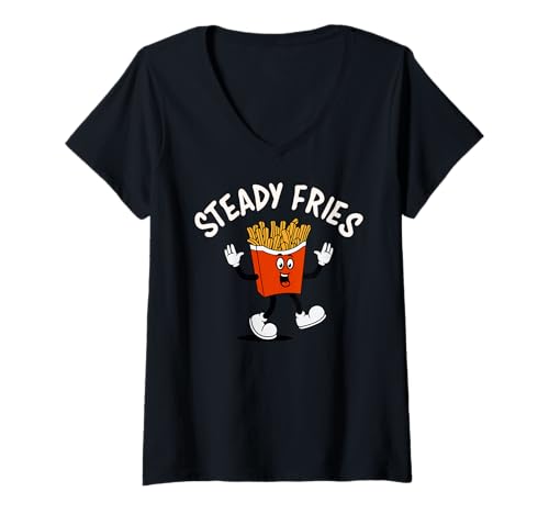 Damen Funny French Fries, Fryday Everyday Foodie, Steady Fries T-Shirt mit V-Ausschnitt Damen Funny French Fries, Fryday Everyday Foodie, Steady Fries T-Shirt mit V-Ausschnitt von Funny Food Lover Clothing Co.