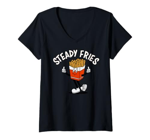 Damen Funny French Fries, Fryday Everyday Foodie, Steady Fries T-Shirt mit V-Ausschnitt Damen Funny French Fries, Fryday Everyday Foodie, Steady Fries T-Shirt mit V-Ausschnitt von Funny Food Lover Clothing Co.