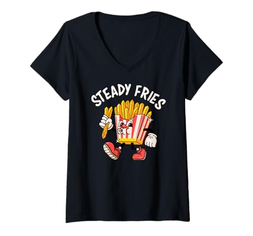 Damen Funny French Fries, Fryday Everyday Foodie, Steady Fries T-Shirt mit V-Ausschnitt Damen Funny French Fries, Fryday Everyday Foodie, Steady Fries T-Shirt mit V-Ausschnitt von Funny Food Lover Clothing Co.