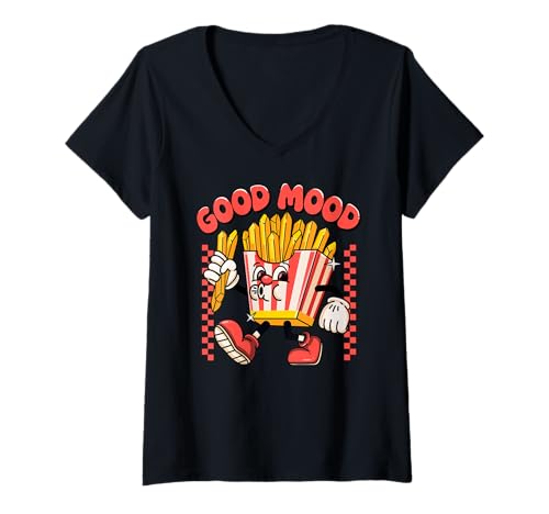 Damen Good Mood, Funny Food, Fast Food Finger Chips, French Fries T-Shirt mit V-Ausschnitt Damen Good Mood, Funny Food, Fast Food Finger Chips, French Fries T-Shirt mit V-Ausschnitt von Funny Food Lover Clothing Co.