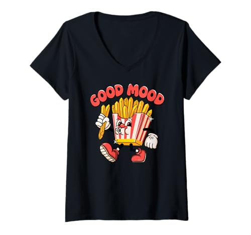 Damen Good Mood, Funny Food, Fast Food Finger Chips, French Fries T-Shirt mit V-Ausschnitt Damen Good Mood, Funny Food, Fast Food Finger Chips, French Fries T-Shirt mit V-Ausschnitt von Funny Food Lover Clothing Co.