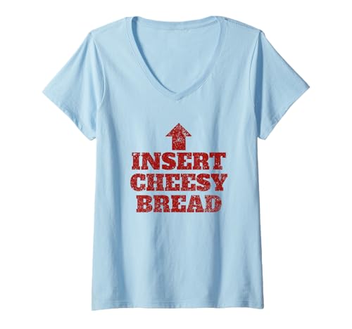 Damen Käsiges Brot einlegen und Pfeil zum Mund Zeigen T-Shirt mit V-Ausschnitt Damen Käsiges Brot einlegen und Pfeil zum Mund Zeigen T-Shirt mit V-Ausschnitt von Funny Food Lovers