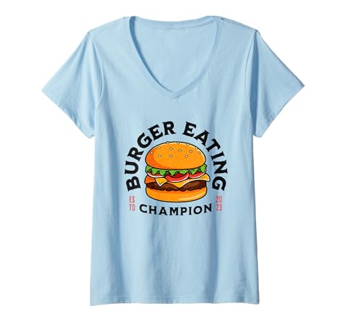Damen Burger Eating Champion Lustiges Hamburger Essen Sommer BBQ T-Shirt mit V-Ausschnitt Damen Burger Eating Champion Lustiges Hamburger Essen Sommer BBQ T-Shirt mit V-Ausschnitt von Funny Foodie Designs Inc.